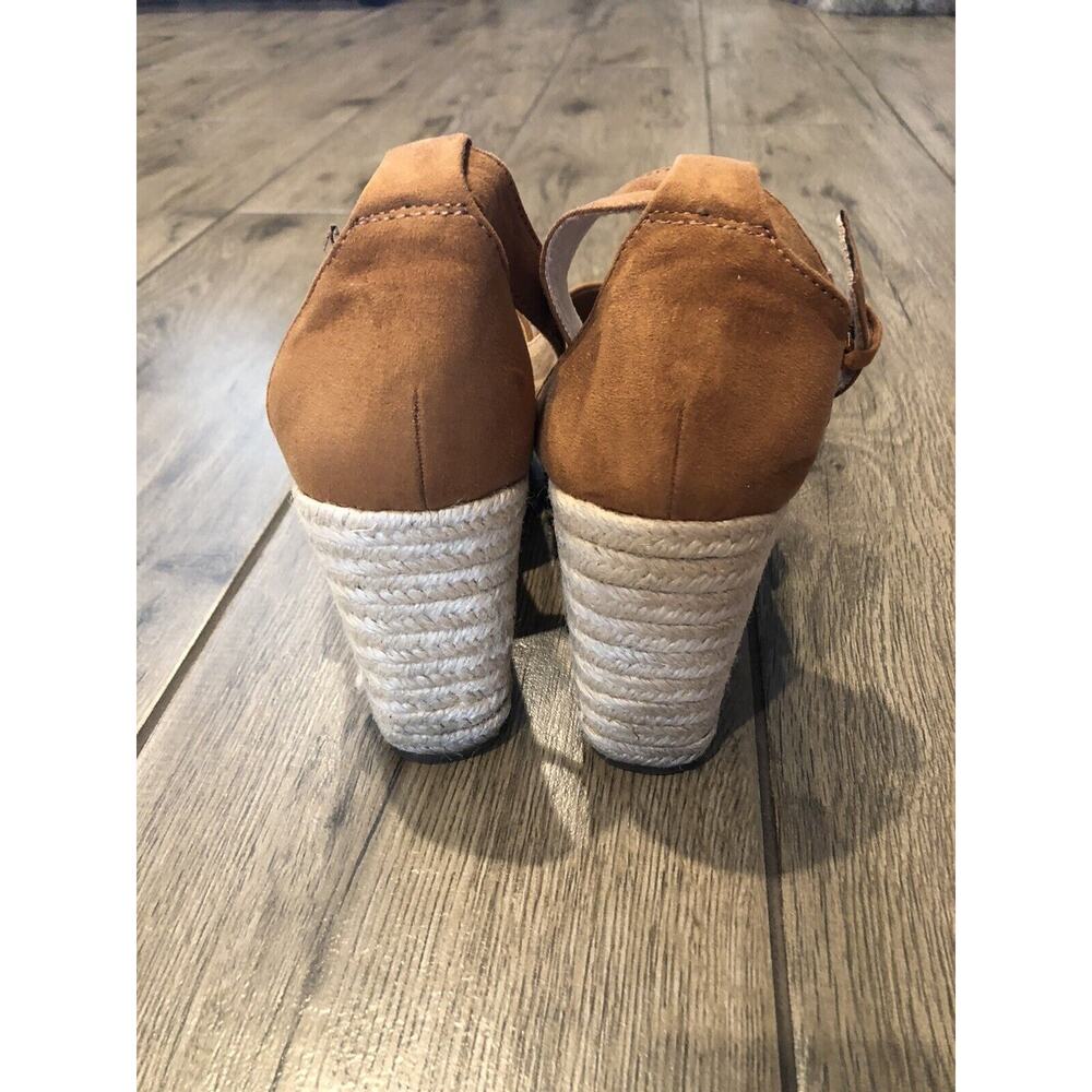 Espadrille Wedge Sz 10 Caramel‎ Brown Ankle Strap Sandal 3.5” Heel 1.5” platform - Picture 4 of 12